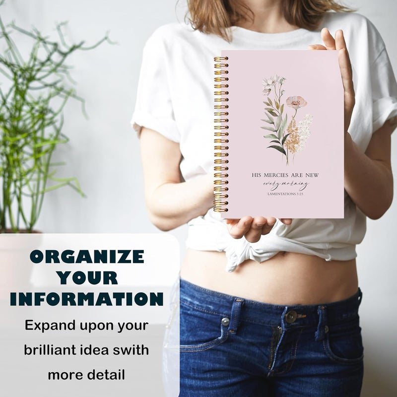BearCake Pink Bible Christian Journals Floral Notebooks for Women Note Taking,Prayer Journal for Women, His Mercies are New Every Morning,Bible Study Journal for Women 5.5x8.3 - Image 5